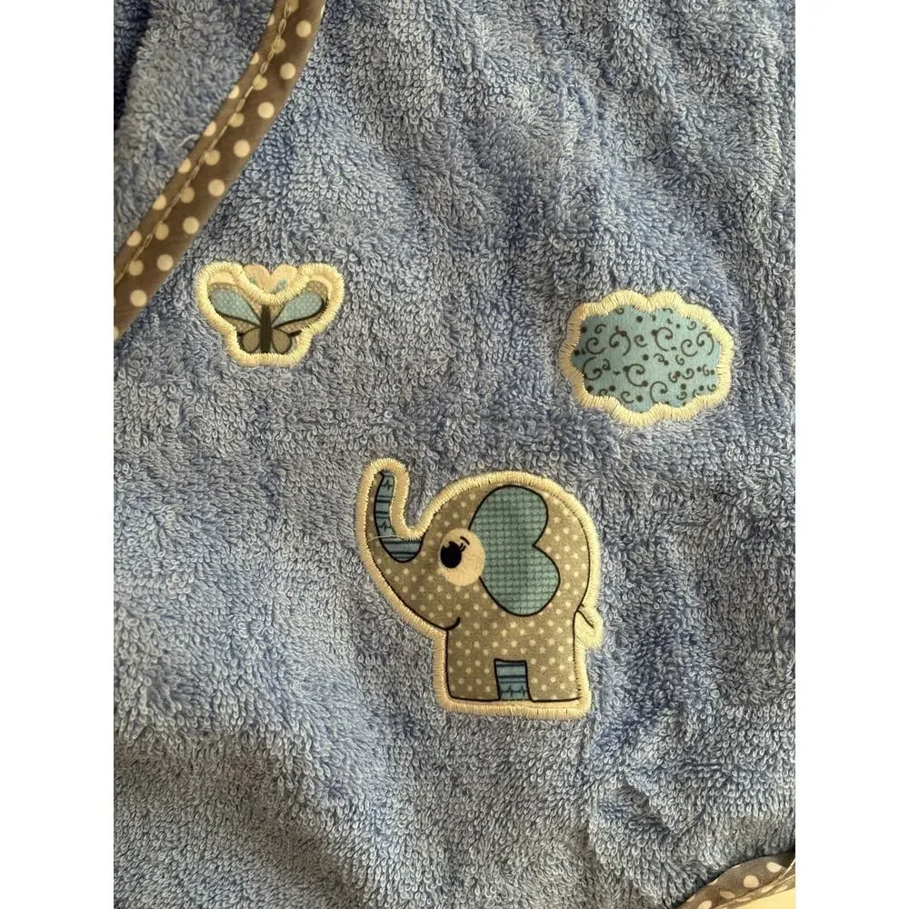 Baby Bathrobe 0-3 Months Blue Hooded Turkish Cotton Robe Elephant Embroidery